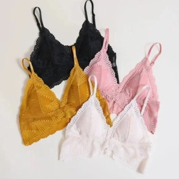 Mustard Yellow Butterfly Scalloped Lace Padded Bralette Bra - Picture 4 of 4